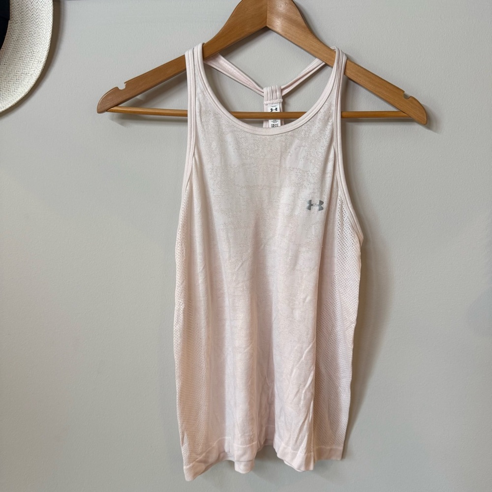 Under Armour NWOT Pale Pink Mesh Racerback Athletic Tank Top small Heatgear S